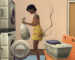The Sims 4 - A sim in a laundromat small business puts her clothes in a washer