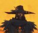 A robot cowboy stands in a desert