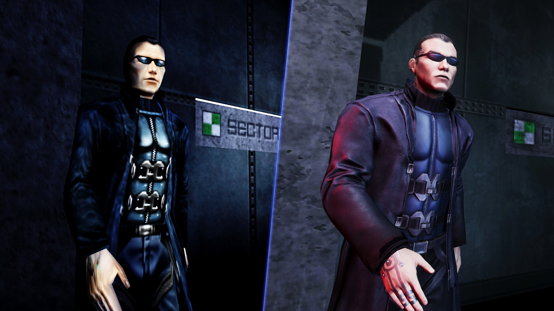 Original Deus Ex JC Denton next to &quot;Remastered&quot; variant.