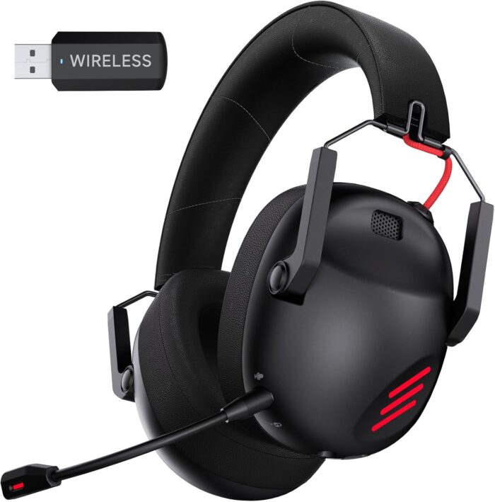 Wireless Gaming Headset for PS5, PS4, PC, NES, Bluetooth 5.3 Gaming Headsets Wireless with Noise Canceling Microphone, Gamer Headphones for Nintendo Switch, 50H Battery - Black